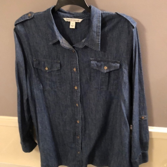 Jones of New York denim long sleeve shirt size 3X double pocket‎ front - Picture 1 of 6